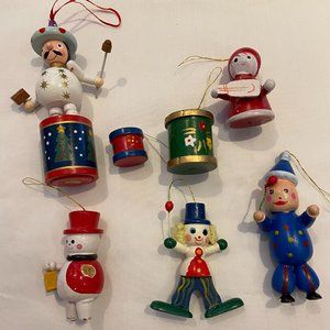 Vintage WOODEN ORNAMENTS 7 Christmas Ornaments Painted Ornaments